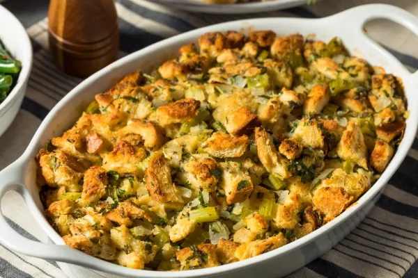 Artisan bread stuffing with seasonal herb for the best dishes for your thanksgiving dinner this year with your family friends.